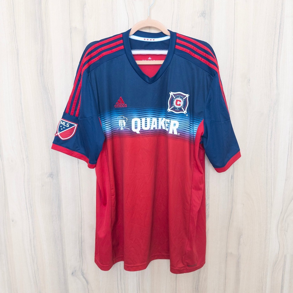 Adidas Men Soccer Jersey 2XL Navy Red Chicago Fire Quaker MLS Climacool 2014-15